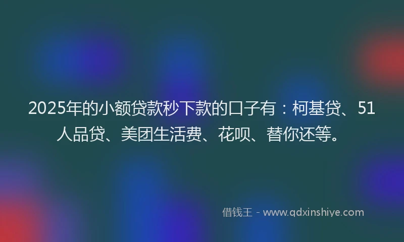 2025年的小额贷款秒下款的口子有：柯基贷、51人品贷、美团生活费、花呗、替你还等。