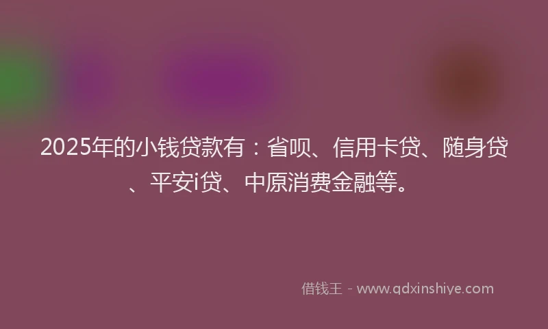 2025年的小钱贷款有：省呗、信用卡贷、随身贷、平安i贷、中原消费金融等。