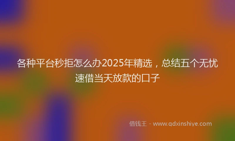 各种平台秒拒怎么办2025年精选，总结五个无忧速借当天放款的口子