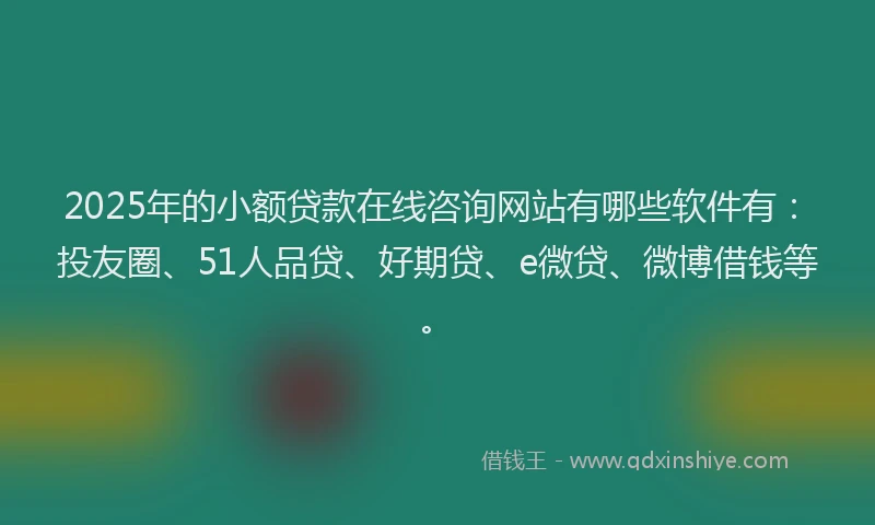 2025年的小额贷款在线咨询网站有哪些软件有：投友圈、51人品贷、好期贷、e微贷、微博借钱等。