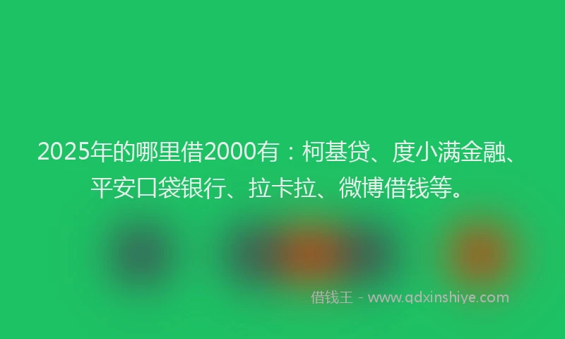 2025年的哪里借2000有：柯基贷、度小满金融、平安口袋银行、拉卡拉、微博借钱等。