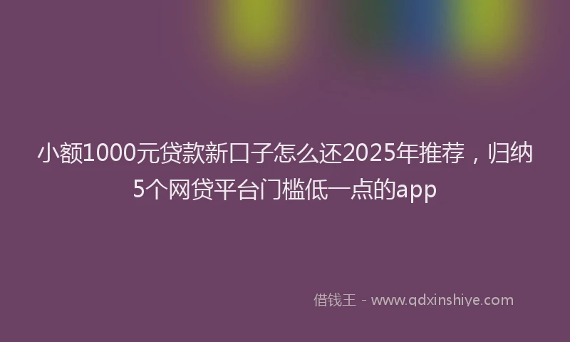 小额1000元贷款新口子怎么还2025年推荐，归纳5个网贷平台门槛低一点的app