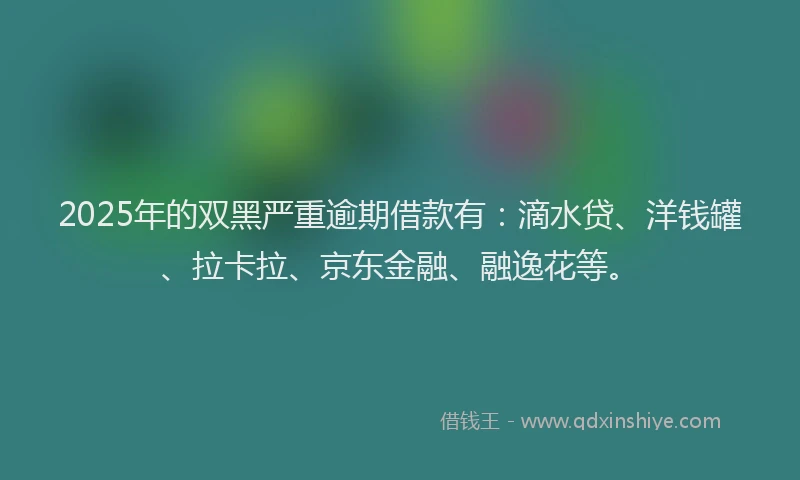 2025年的双黑严重逾期借款有：滴水贷、洋钱罐、拉卡拉、京东金融、融逸花等。