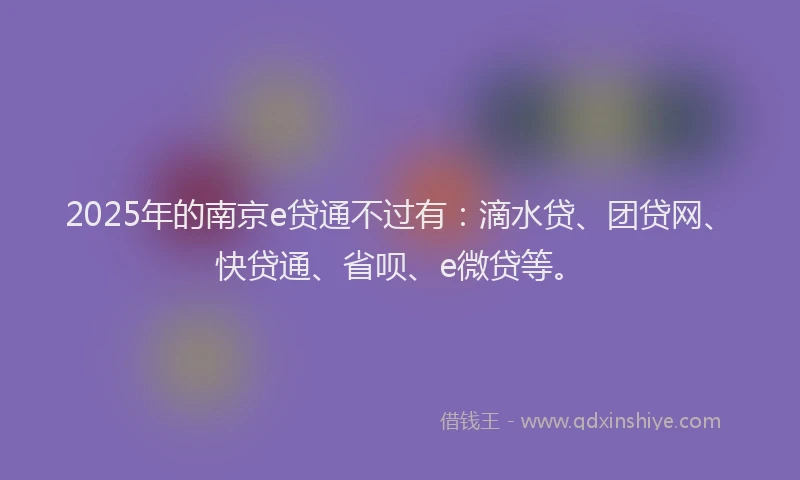 2025年的南京e贷通不过有：滴水贷、团贷网、快贷通、省呗、e微贷等。