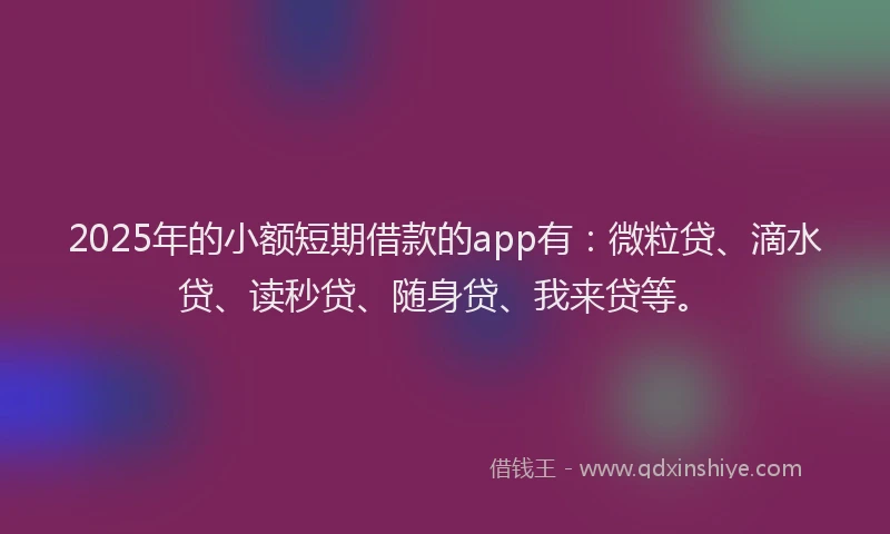 2025年的小额短期借款的app有：微粒贷、滴水贷、读秒贷、随身贷、我来贷等。