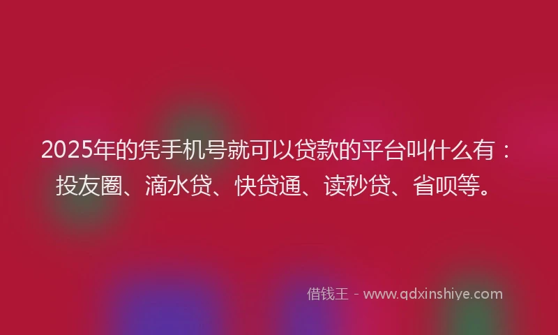 2025年的凭手机号就可以贷款的平台叫什么有：投友圈、滴水贷、快贷通、读秒贷、省呗等。