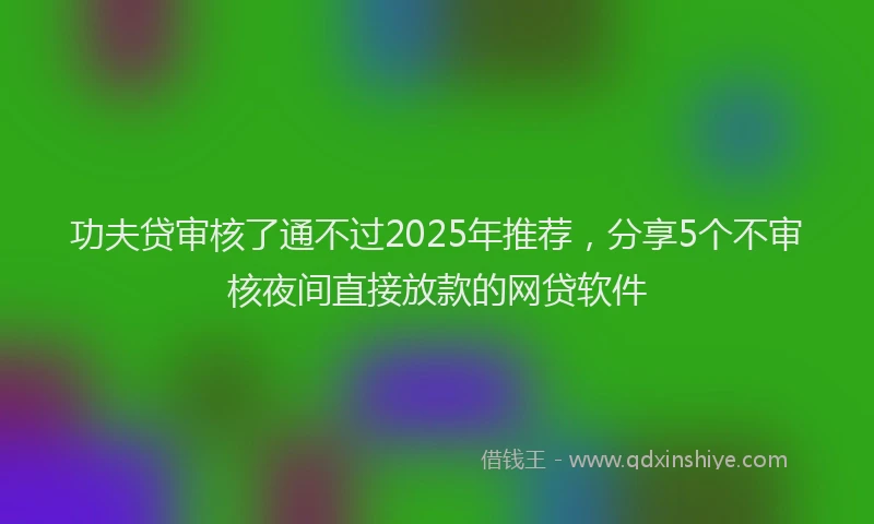 功夫贷审核了通不过2025年推荐，分享5个不审核夜间直接放款的网贷软件
