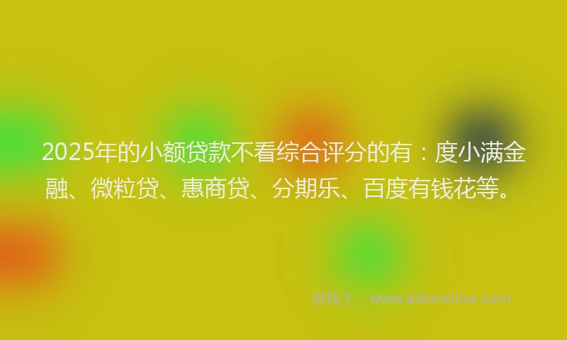 2025年的小额贷款不看综合评分的有：度小满金融、微粒贷、惠商贷、分期乐、百度有钱花等。
