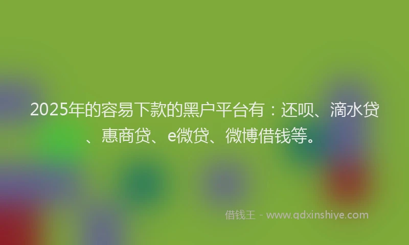 2025年的容易下款的黑户平台有：还呗、滴水贷、惠商贷、e微贷、微博借钱等。