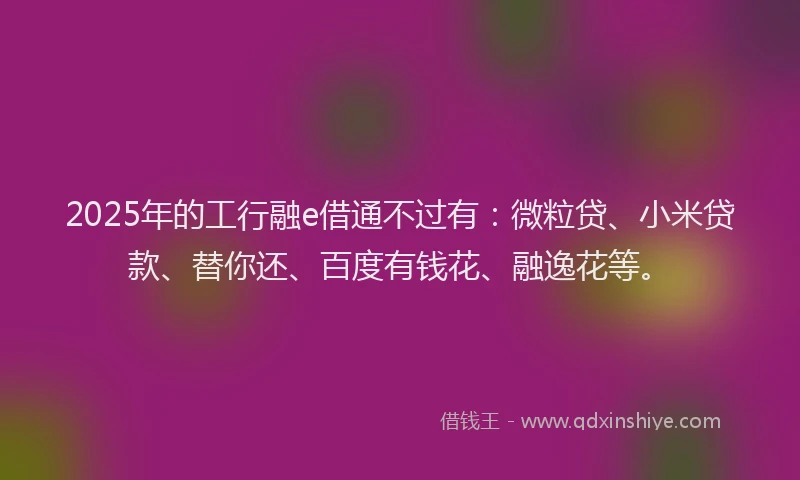 2025年的工行融e借通不过有：微粒贷、小米贷款、替你还、百度有钱花、融逸花等。