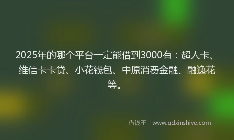 2025年的哪个平台一定能借到3000有：超人卡、维信卡卡贷、小花钱包、中原消费金融、融逸花等。