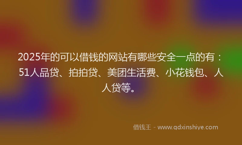 2025年的可以借钱的网站有哪些安全一点的有：51人品贷、拍拍贷、美团生活费、小花钱包、人人贷等。