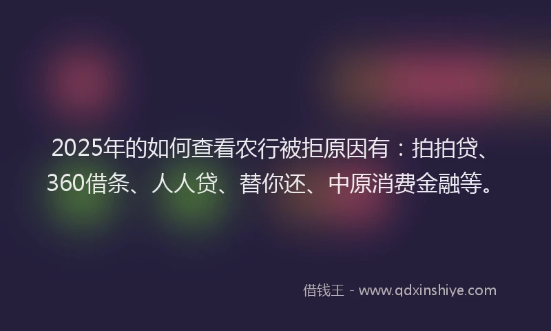 2025年的如何查看农行被拒原因有：拍拍贷、360借条、人人贷、替你还、中原消费金融等。