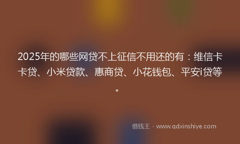 2025年的哪些网贷不上征信不用还的有：维信卡卡贷、小米贷款、惠商贷、小花钱包、平安i贷等。