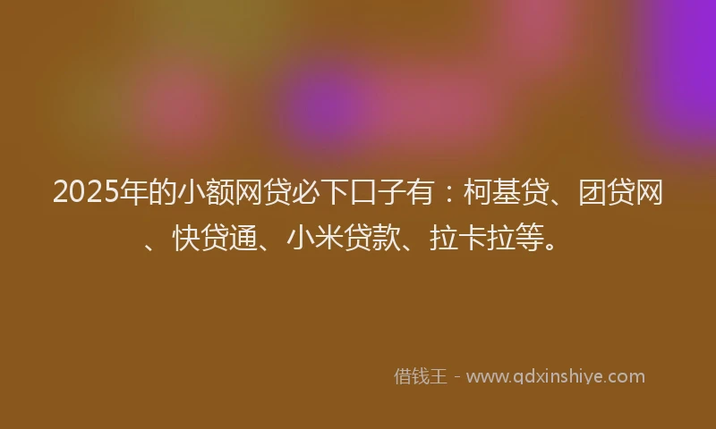 2025年的小额网贷必下口子有：柯基贷、团贷网、快贷通、小米贷款、拉卡拉等。