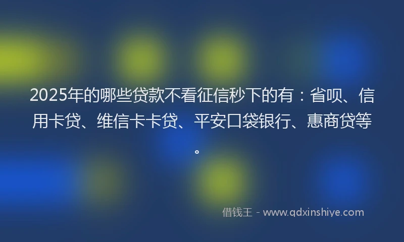 2025年的哪些贷款不看征信秒下的有：省呗、信用卡贷、维信卡卡贷、平安口袋银行、惠商贷等。