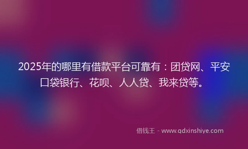 2025年的哪里有借款平台可靠有：团贷网、平安口袋银行、花呗、人人贷、我来贷等。