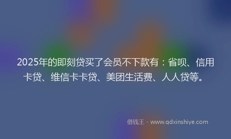 2025年的即刻贷买了会员不下款有：省呗、信用卡贷、维信卡卡贷、美团生活费、人人贷等。