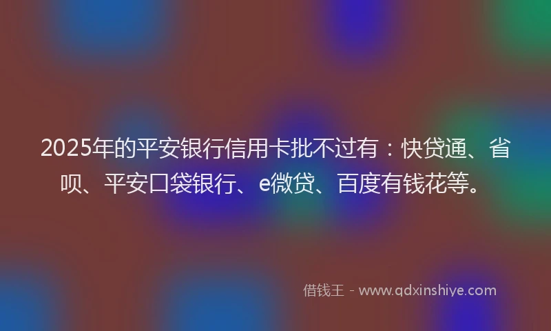 2025年的平安银行信用卡批不过有：快贷通、省呗、平安口袋银行、e微贷、百度有钱花等。