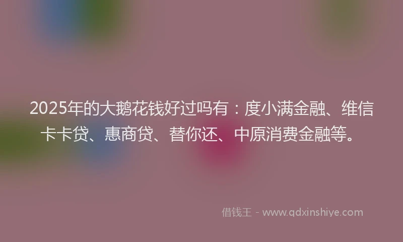 2025年的大鹅花钱好过吗有：度小满金融、维信卡卡贷、惠商贷、替你还、中原消费金融等。