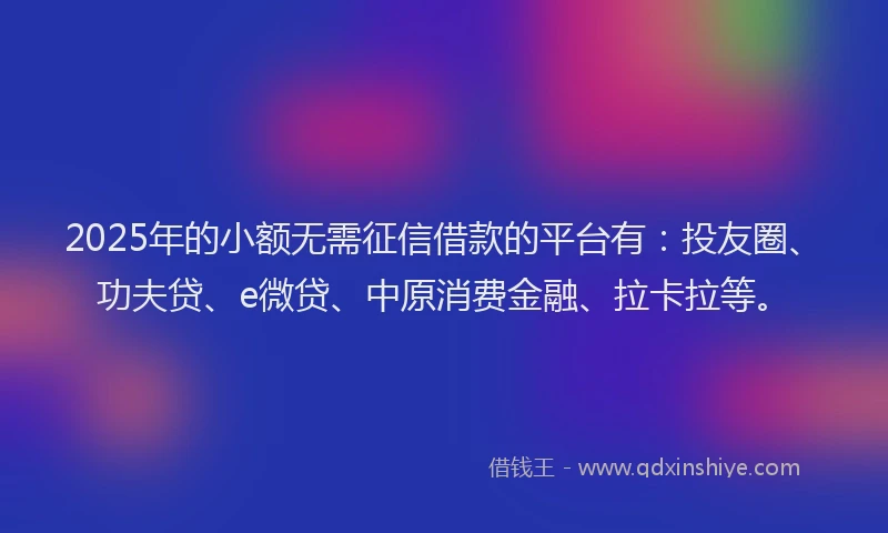 2025年的小额无需征信借款的平台有：投友圈、功夫贷、e微贷、中原消费金融、拉卡拉等。