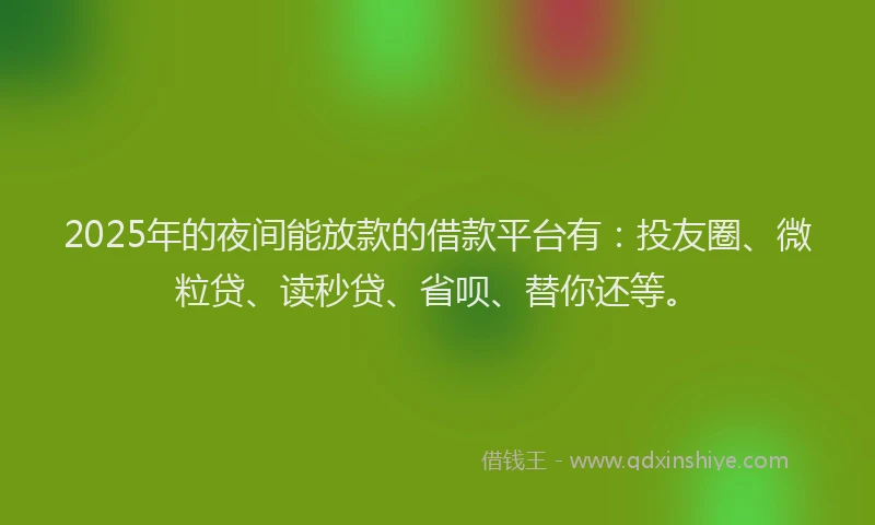 2025年的夜间能放款的借款平台有：投友圈、微粒贷、读秒贷、省呗、替你还等。