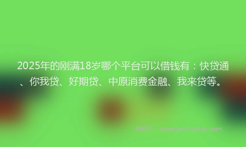 2025年的刚满18岁哪个平台可以借钱有：快贷通、你我贷、好期贷、中原消费金融、我来贷等。