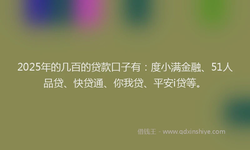2025年的几百的贷款口子有：度小满金融、51人品贷、快贷通、你我贷、平安i贷等。