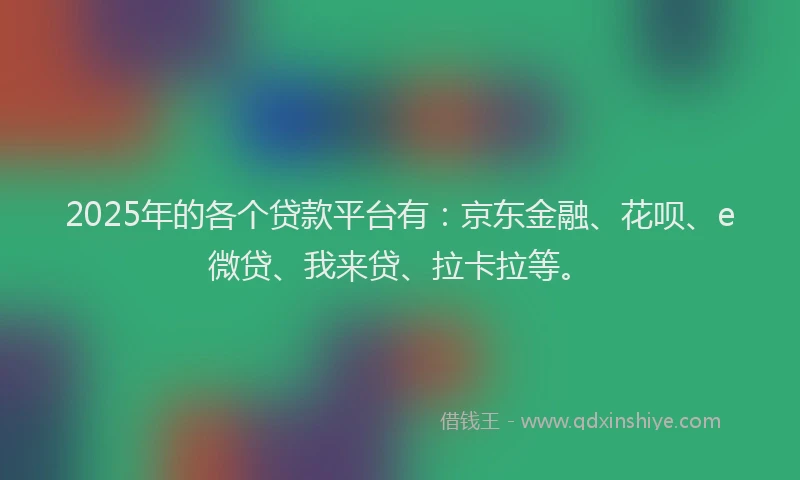 2025年的各个贷款平台有：京东金融、花呗、e微贷、我来贷、拉卡拉等。