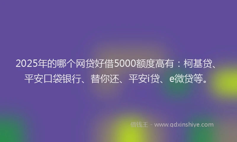 2025年的哪个网贷好借5000额度高有：柯基贷、平安口袋银行、替你还、平安i贷、e微贷等。