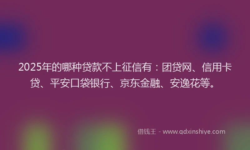 2025年的哪种贷款不上征信有：团贷网、信用卡贷、平安口袋银行、京东金融、安逸花等。