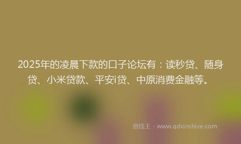 2025年的凌晨下款的口子论坛有：读秒贷、随身贷、小米贷款、平安i贷、中原消费金融等。