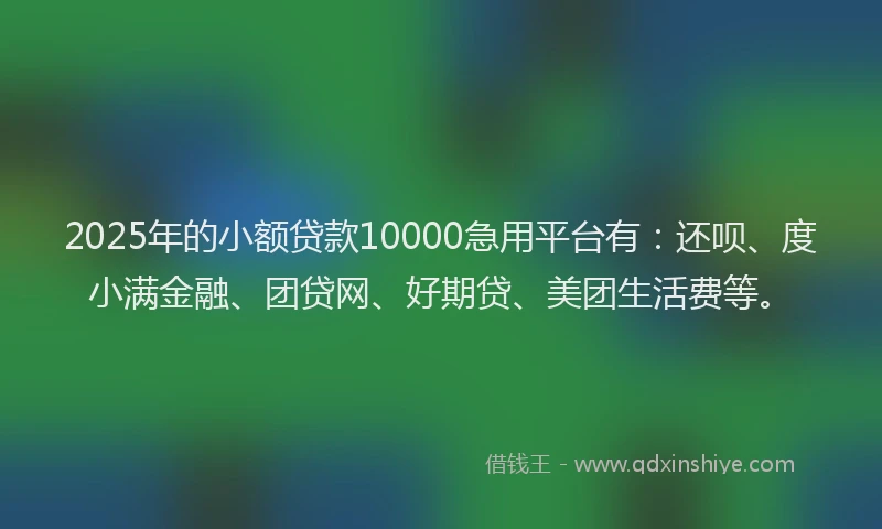 2025年的小额贷款10000急用平台有：还呗、度小满金融、团贷网、好期贷、美团生活费等。