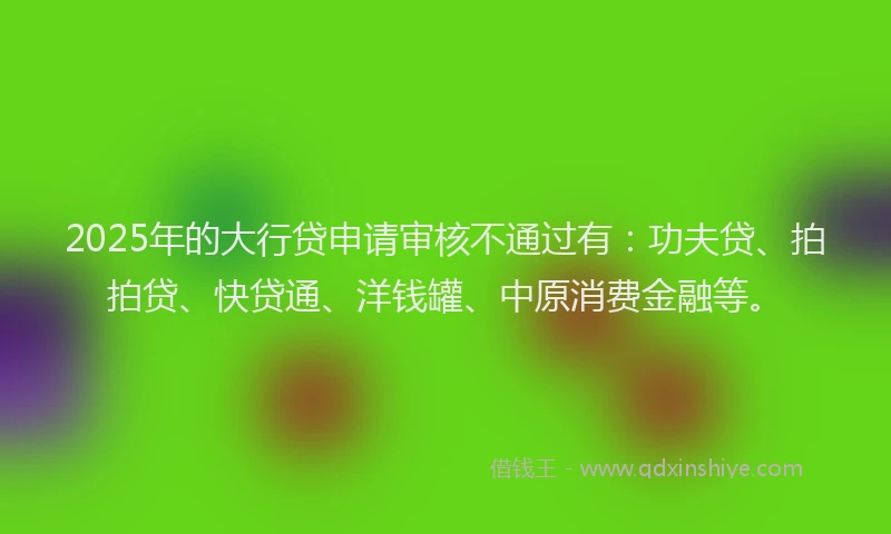 2025年的大行贷申请审核不通过有：功夫贷、拍拍贷、快贷通、洋钱罐、中原消费金融等。