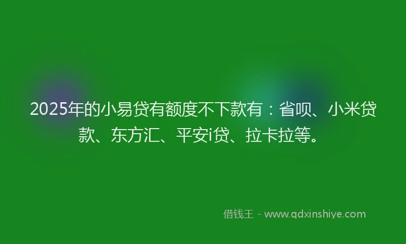 2025年的小易贷有额度不下款有：省呗、小米贷款、东方汇、平安i贷、拉卡拉等。