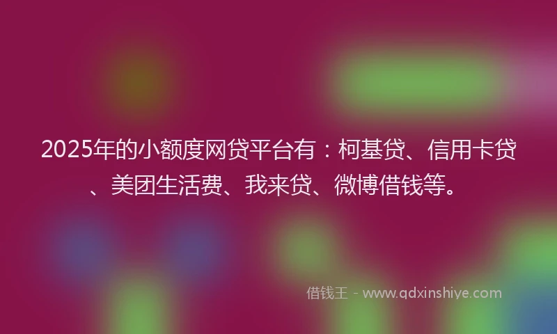 2025年的小额度网贷平台有：柯基贷、信用卡贷、美团生活费、我来贷、微博借钱等。