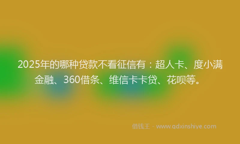 2025年的哪种贷款不看征信有：超人卡、度小满金融、360借条、维信卡卡贷、花呗等。