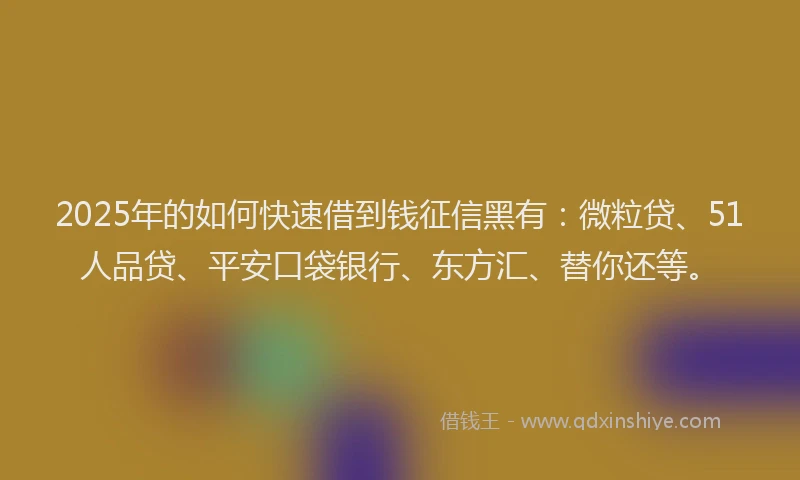 2025年的如何快速借到钱征信黑有：微粒贷、51人品贷、平安口袋银行、东方汇、替你还等。