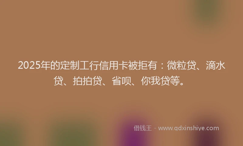 2025年的定制工行信用卡被拒有：微粒贷、滴水贷、拍拍贷、省呗、你我贷等。