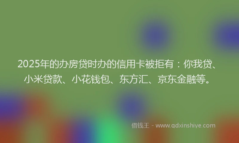 2025年的办房贷时办的信用卡被拒有：你我贷、小米贷款、小花钱包、东方汇、京东金融等。