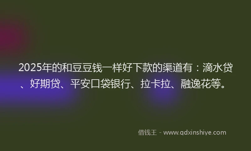 2025年的和豆豆钱一样好下款的渠道有：滴水贷、好期贷、平安口袋银行、拉卡拉、融逸花等。