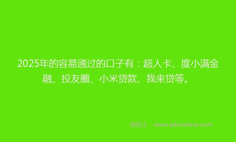 2025年的容易通过的口子有：超人卡、度小满金融、投友圈、小米贷款、我来贷等。