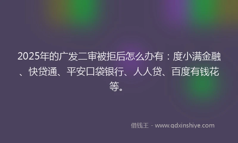 2025年的广发二审被拒后怎么办有：度小满金融、快贷通、平安口袋银行、人人贷、百度有钱花等。