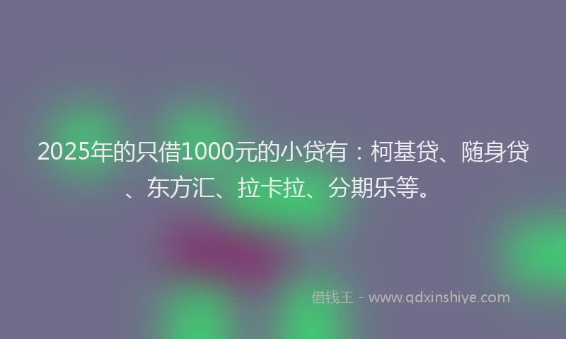 2025年的只借1000元的小贷有：柯基贷、随身贷、东方汇、拉卡拉、分期乐等。