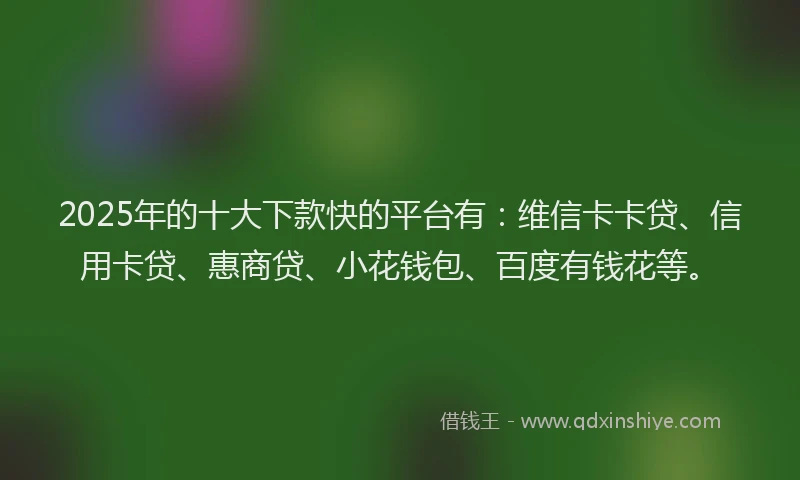 2025年的十大下款快的平台有：维信卡卡贷、信用卡贷、惠商贷、小花钱包、百度有钱花等。