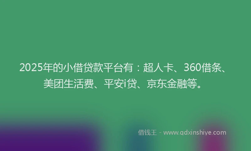 2025年的小借贷款平台有：超人卡、360借条、美团生活费、平安i贷、京东金融等。