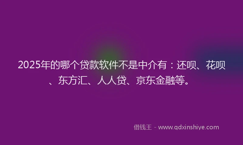 2025年的哪个贷款软件不是中介有：还呗、花呗、东方汇、人人贷、京东金融等。