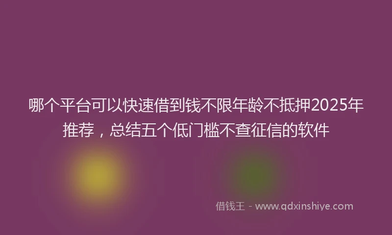 哪个平台可以快速借到钱不限年龄不抵押2025年推荐，总结五个低门槛不查征信的软件