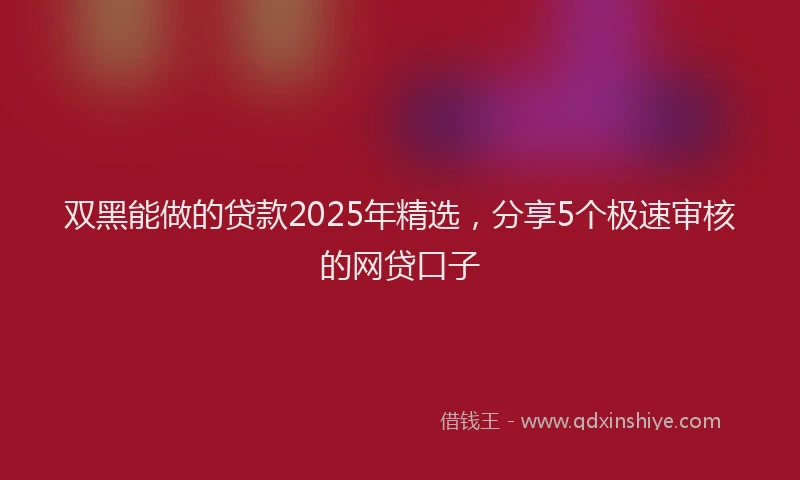 双黑能做的贷款2025年精选，分享5个极速审核的网贷口子