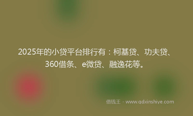 2025年的小贷平台排行有：柯基贷、功夫贷、360借条、e微贷、融逸花等。